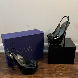 Stuart Weitzman Black Patent Leather Slingback Heels